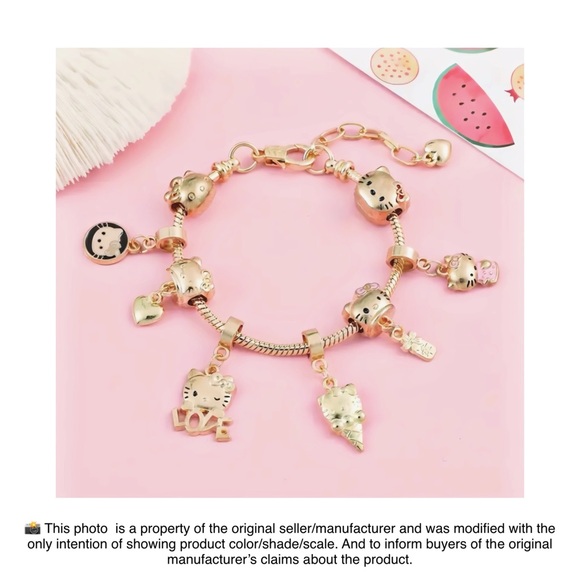 HELLO KITTY Charm Bracelet Adjustable Gold-Tone 8 Charms Included NWOT - Picture 5 of 6